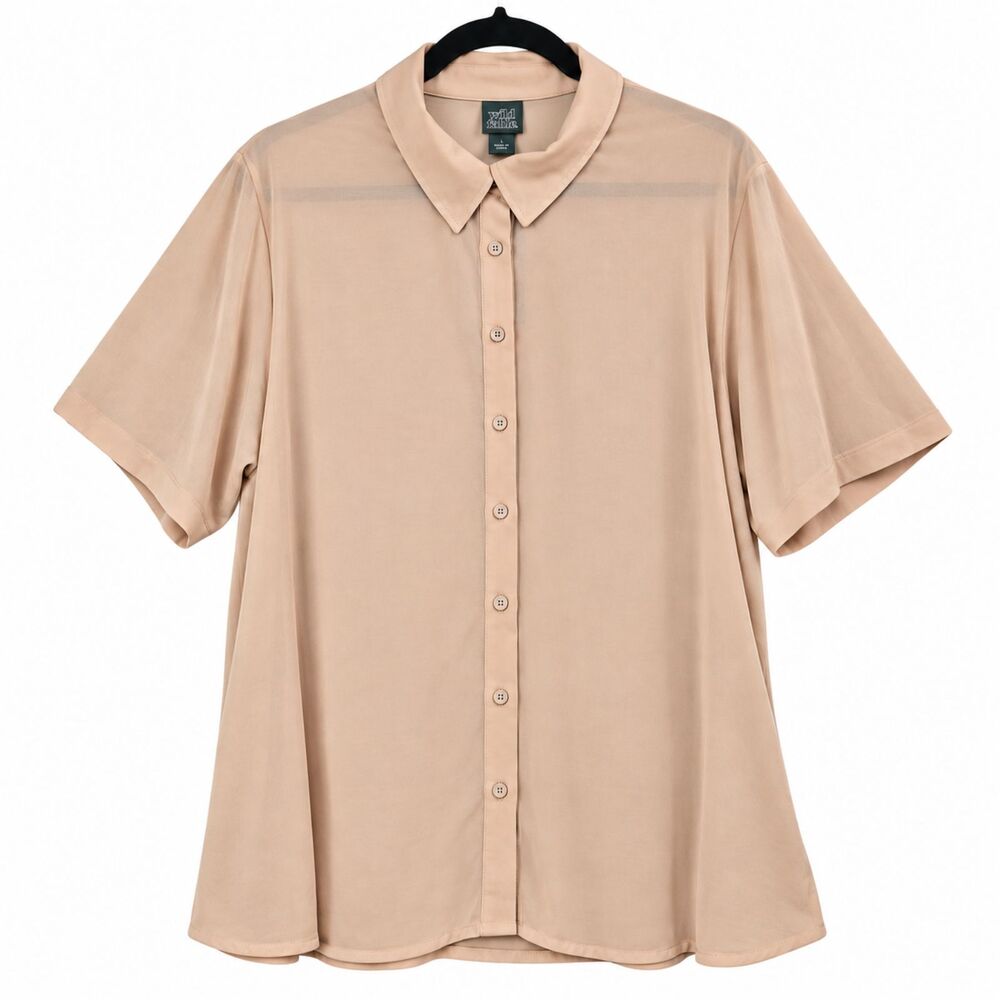 Wild Fable NWT Sheer Button Down Shirt Womens L Tan Oversized Resort
